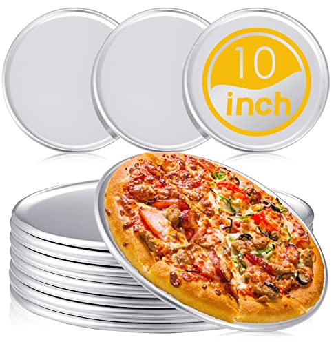 Rtteri 12 Pcs Pizza Pan Bulk Restaurant Aluminum Pizza Pan Set Round Pie Cake Plate Rust Free Cake Tray for Oven Baking Home Kitchen Restaurant Easy Clean (10 Inch)