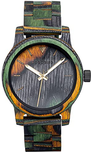 BOBO BIRD Men Wooden Watch Fashion Quartz Analog Wristwatch Colorful Handmade Wooden Watches for Men (Green-Wood)
