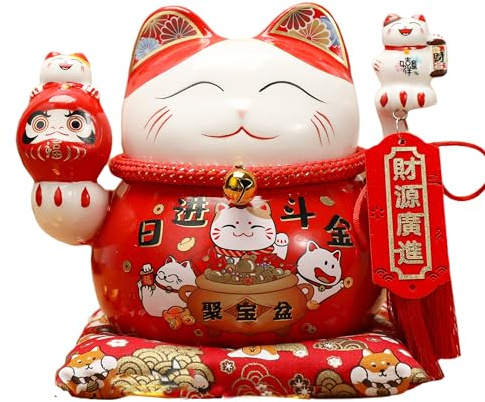 TXYXT Lucky Statue Cat Figurines Chinese Ceramic Lucky Statue Cat Piggy Bank Japanese Money Fortune Cat Gift Decorations for Store Company Opening (CQG65)