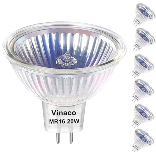 Vinaco GU5.3 Halogenbirne, 6PCS Hohe Helligkeit MR16 20W 12V Dimmbar, GU5.3 Birne Lange Lebensdauer mit 2800K Warmweiß, MR16 GU5.3 Sockel