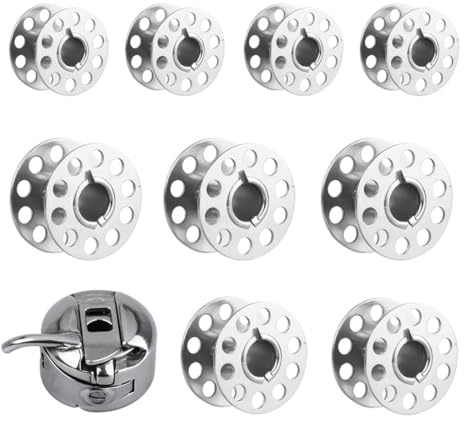 BZKSER Bobinas para máquina de Coser Juego de bobinas para máquina de Coser de 9 Piezas de Metal y Estuche para bobinas para máquina de Coser de 1 Pieza para máquinas de Carga Frontal