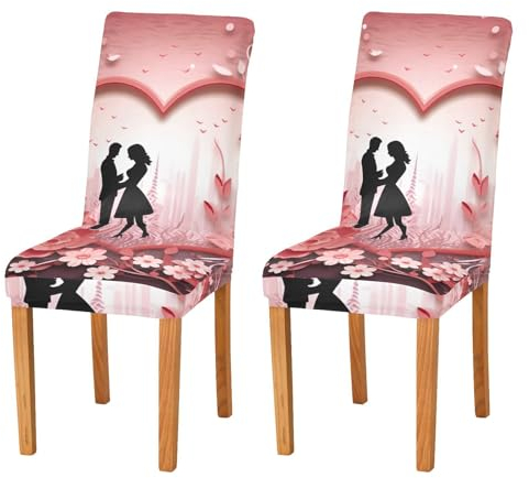 JUMBEAR Coppie coprisedie per San Valentino, per sala da pranzo, 4 pezzi, elasticizzato, rimovibile, lavabile, coprisedia decorativo