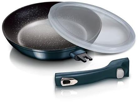 BERLINGERHAUS Pfanne mit abnehmbarem Griff + Deckel 28 cm Metallic Line Aquamarine Edition