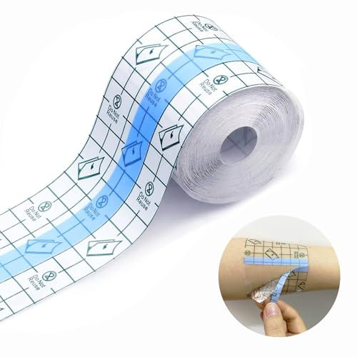 5CM x 10M Película de Vendaje Impermeable Rollo, Vendaje para Tatuajes, Cinta Adhesiva Heridas Vendaje, Deportes, Ducha, Transparente