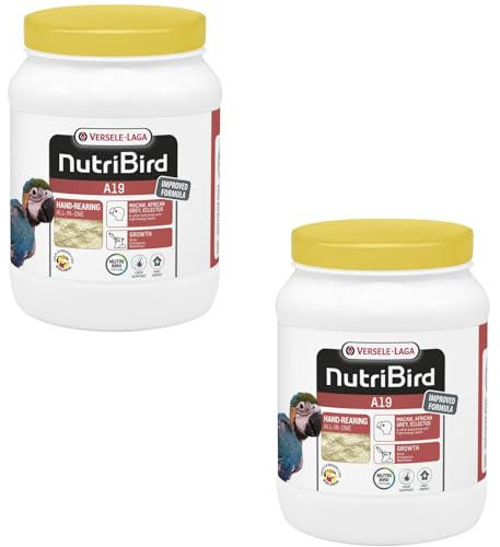 Versele-Laga NutriBird A19 | Pack Doble | 2 x 800 g | Alimento de cría Manual para guacamayos, Loros Grises, eclectus y Otras Aves jóvenes con Alto requerimiento energético | Alimento equilibrado
