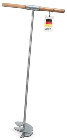 blizz-z Erdlochbohrer mit Doppelwendel, Ø 15 cm, bis 90 cm Bohrtiefe | Handerdbohrer, Erdbohrer, Pfahlbohrer, Pflanzbohrer mit Holz-Quergriff | Made in Germany