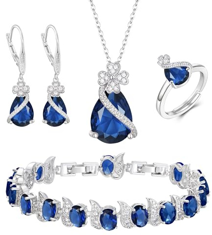 EVER FAITH 4 st. klöver smycken päron formad kubisk zirkonia halsband örhängen tennis armband ringuppsättningar formella smycken gåva för kvinnor