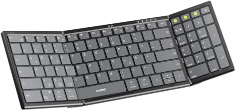 Inateck Faltbare Tastatur Kabellos,Klappbare Tastatur mit Ziffernblock mit 3 Kanälen,AI-Key,mit Ständer und Tasche,für iPad iPhone Mac Android Windows,Nomad N0135