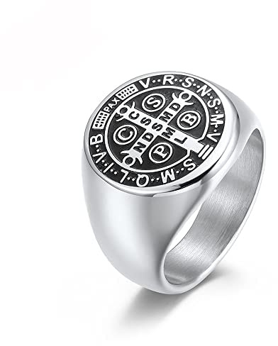 Mäns St Benedict exorcism ring rostfritt stål Katolska romerska korsdemonskydd Ghost Hunter Christian Saint Knuckle Middle Bands Holy Brand Rings religiös gåva för män Kvinnor Far Comfort Fit CPBS