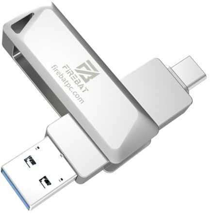 FIREBAT Clé USB 64 Go, Double clé USB 2-en-1 USB-C et USB-A 3.2, Stockage de données pour iPhone 15, Android, Tablette, MacBook et Windows