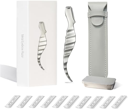 ZPTEE Dermaplaning Tool for Face for Women, 10 Refill Heads | Contoured Seahorse Grip, Stainless Steel Handle, Peach Fuzz Removal, Brow Shaping and Controlled Facial Exfoliation