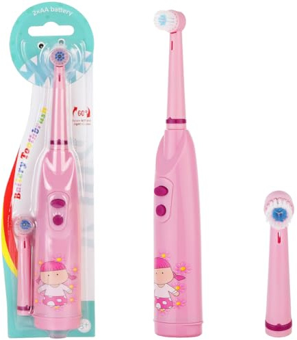 OSDUE Cepillo Dientes Eléctrico, 2 Cabezales Kids Cepillo De Dientes Infantil Eléctrico AA Pilas Cepillo Dientes Para Niños 5-12 Años Kids Cabeza Vibratoria Suave y Mango Cómodo Adecuado (Rosa)