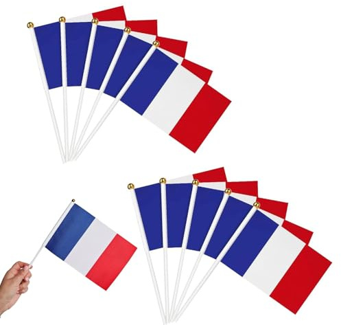 LuminaVerde Drapeau français, 10 Piezas de banderines franceses con Palo, decoración de Bandera Francesa y artículos de fanáticos de Francia para Fiesta