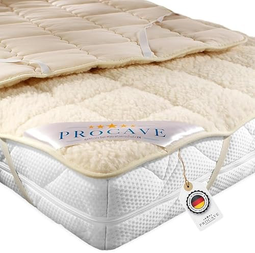 PROCAVE weiches Unterbett mit Lammflor und Schurwolle. hochwertige Matratzen-Topper. Matratzen-Schoner mit 4 Eckgummis. Matratzen-Auflage 100x220 cm