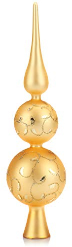 com-four® Weihnachtsbaumspitze glänzend - Christbaumspitze aus Glas für Weihnachten - Tannenbaumspitze dekoriert für den Christbaum (31cm - Inkagold Doppelkugel)