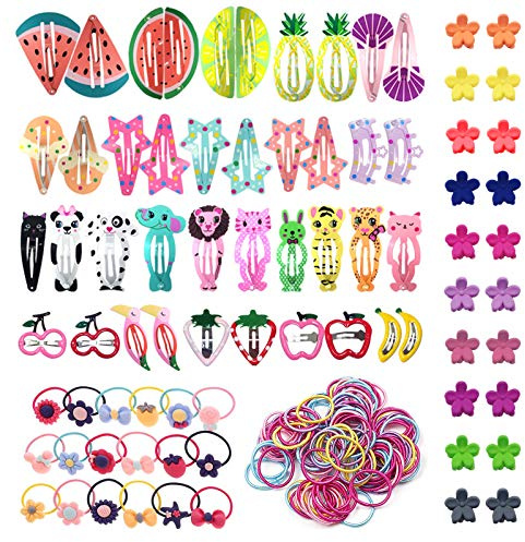 190 Piezas Accesorios Pelo Niña, 60pcs Pinzas Pelo Niña y 130pcs Gomas, Multicolor Horquillas Clips Lazos de Pelo Cinta Elástica Accesorios Cabello para Niñas Bebe Infantiles