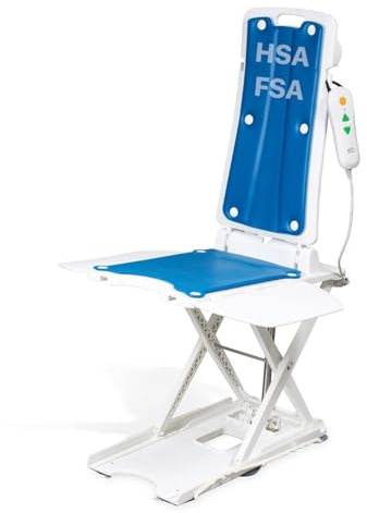 SolutionBased BathLyft (& Floor Lift) | 1 Year Warranty | Floor Lift & Chair Lift | Lightweight, Battery-Operated w Remote | Reclining 53° Support | for Seniors & Disabled | FSA HSA Eligible (Blue)