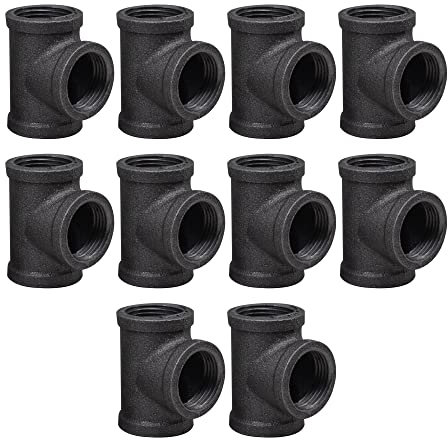 DSDS 10-pack rustik industriell svart formbar järnrör t-shirt för rörhylla möbler heminredning (1/2 tum) .