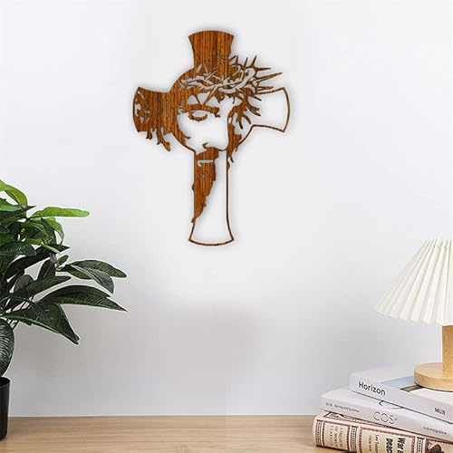 Taloit Kristet trä väggkors väggmonterad konst hantverk hängande Jesus kors krucifix kristen vägg skulptur krok hål design religiöst trä genombrutet snideri väggdekor