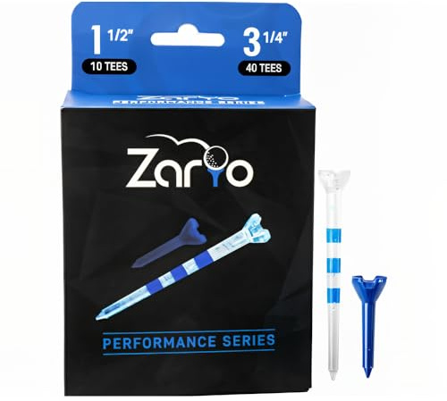Zario Blue Golf Tees 50 Count, Plastic Golf Tees 3 1/4 Inch (40) and 1 1/2 Inch (10) Combo, Near Unbreakable 4 Prong Tee with Stripes