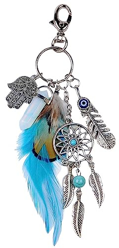 Jitnga Portachiavi Acchiappasogni Gemma Doppia Estremità Portachiavi In ​​Metallo Stile Bohémien Regalo Con Ciondoli A Forma Di Piuma Per Coppie Di Ragazze E Donne