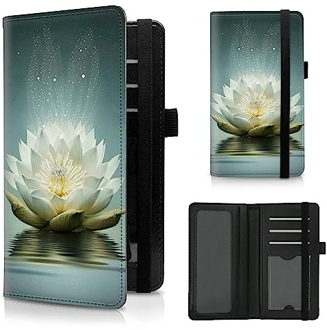 CGFGHHUY Housse de chéquier pour chéquier personnel - Motif floral blanc - En cuir synthétique - Avec emplacements pour cartes, porte-stylo et sangle élastique pour chèques en double