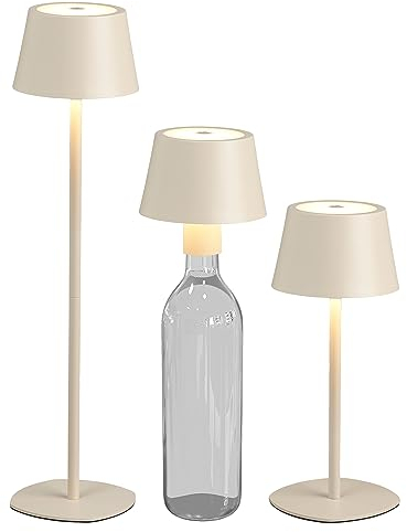 Northpoint 3in1 LED Tischlampe Flaschenleuchte in Beige max. 45cm hoch mit 3000mAh Akku 200lm warmweißes Licht (3000K) stufenlos dimmbar für Innen und Außen