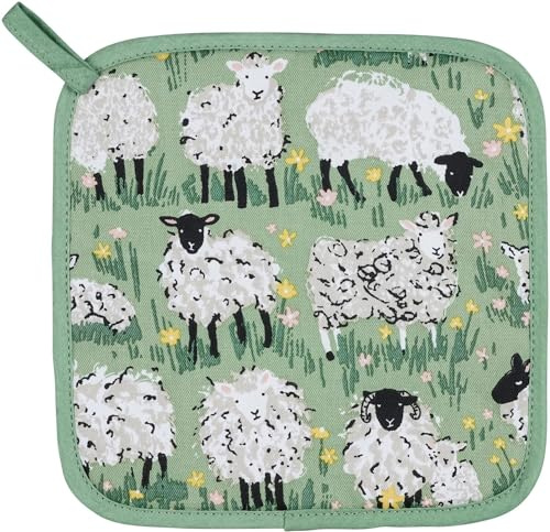 Ulster Weavers - Green Sheep Pot Mat/Pot Holder (21 x 21cm) - 100% Cotton - Cotton Trivet with Sheep - Farm Animals Pot Mat - For Hot Pan Mat - Trivets for Hot Pans - Kitchen Accessories/Sheep Gifts