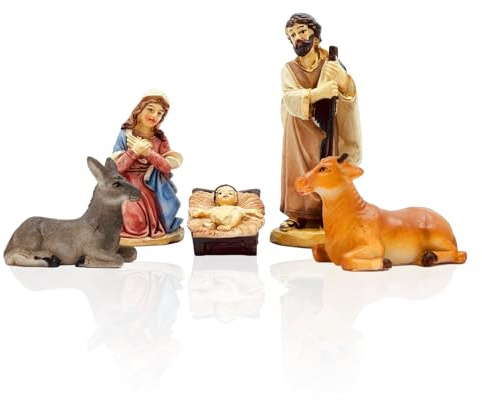 Gesar Statuine Presepe 11 cm 5 Pezzi - Set 5 Pezzi Presepe in Resina 11 cm - Personaggi Presepi - Presepe Statuine in Personaggi Dipinti a Mano - Natività Natalizie