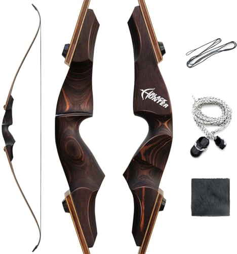 OUBOTER 60 Zoll Black Hunter Recurvebogen Für Erwachsene Jagdschießen Bogen Rechtshand Bogen Takedown Holzbogengriff Bogen 20-60lbs (40LBS)