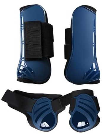Merauno® Lot de 4 guêtres pour chevaux, paire de guêtres avant et arrière avec coque rigide et fermeture velcro pour femmes et hommes, en PU robuste et élastique, bottes pour tendons, classique (L