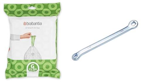 Brabantia Bin Liners, Size G, 23-30 L - 40 Bags,White,375668 & Laser 2598 Brake Spanner 1/4 Sq x 10mm Sq