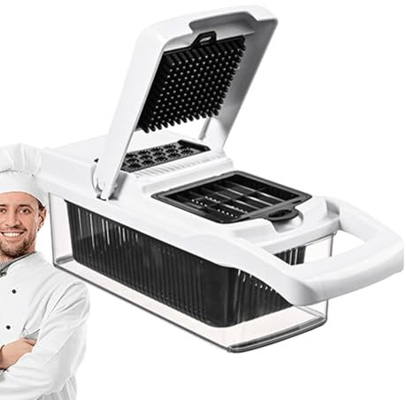 Affettaverdure multifunzione – Tagliaverdure da cucina – Tagliaverdure da cucina – Affettatrice frutta con contenitore, tagliaverdure antiscivolo per insalata