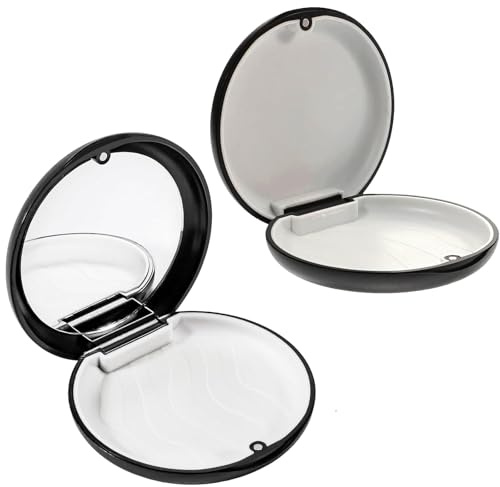 2 Pièce Boite Gouttiere Dentaire, Boite Appareil Dentaire, Boite a Dentier, boite goutiere dent portable, etui pour dentaires nettoyer, avec Miroir Facile à Nettoyer (Noir)