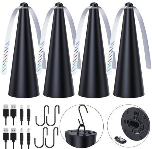 3 Pack Portable Outdoor Indoor Batteries Powered Picnic Table Top Spinner with Metal Hanger, Bug Repellent for Restaurant, Camping (Black)