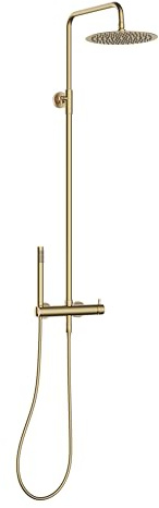 MARWELL Set doccia classico oro 88-118 x 20 cm - Asta doccia regolabile - Doccia a pioggia - Doccetta con tubo