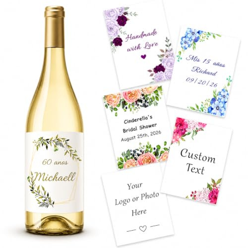 Pegatinas de vino personalizadas, impermeables, etiquetas de vino de champaña, calcomanías personalizadas para botellas de vino con tu texto/logotipo/imagen para bodas, aniversarios, baby shower,