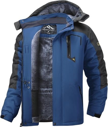 Tansozer Outdoorjacke Herren Wasserdicht Winter Ski Jacke Warm Fahrradjacke Thermo Softshelljacke Wandern Winterjacke, Denim-Blau, XL