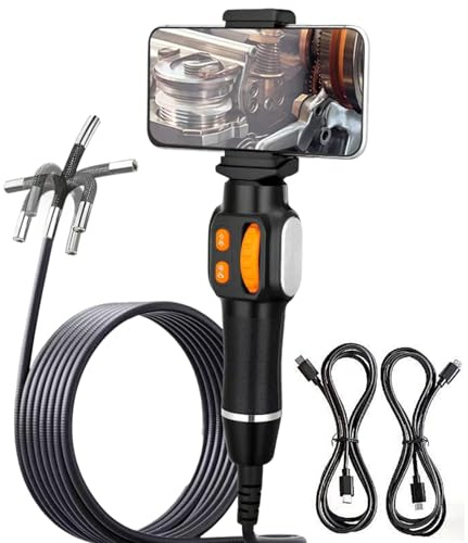 360° Articulating Endoscope Inspection Camera - 1920 HD Flexible Rigid Snake Inspection Camera, 8 LED Lights Adjustable IP67 Waterproof Probe Drain Endoscope for Android and iOS(3.28 ft/ 1m)