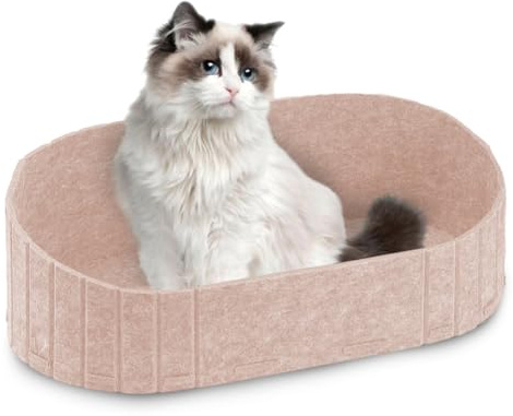 EUBSWA Felt Kattkorg med snygg design, 2-i-1 klösbräda och sovplats, stor oval kattsäng för vardagsrum/kontor, perfekt för kattägare och flerkatthushåll (vit)