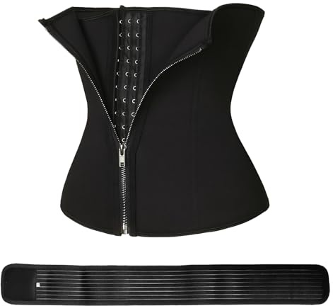 HEUIOP 2 Pcs Waist Trainer Women Body Shaper Back Support Belt Compression Waist Corset Shapewear with Steel Boned,Adjustable Hook Eye Closure Tummy Tucker for Women (Black,M)