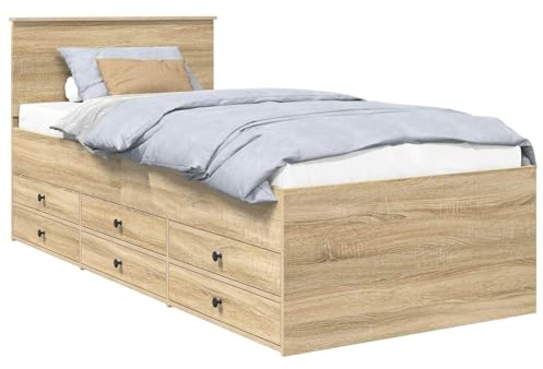 vidaXL Tagesbett Sonoma Eiche und Schwarz 100 x 200 cm Holzwerkstoff, Moderner Tagesbett-Rahmen, stylisches umwandelbares Bett mit viel Stauraum, robuster wasserfester Finish