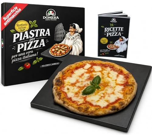 Domera - Pietra Refrattaria per Pizza - Antiaderente - Pietra Refrattaria per Barbecue in Cordierite - Cottura Perfetta Pizza, Carne e Pesce - 38x30 cm