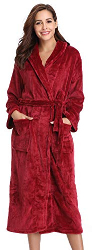 Vlazom Vestaglia Donna Invernale in Pile Morbido Accappatoio Elegante per Casa Natalizio，Vino Rosso，XL