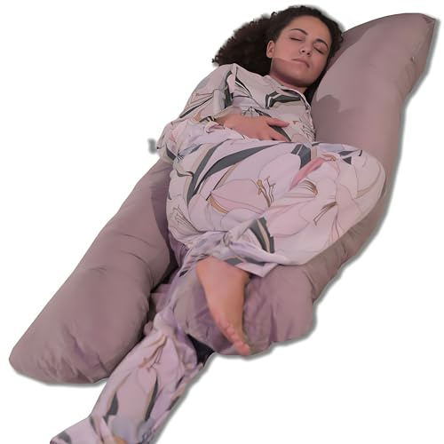 bananair - Almohada Embarazada - Funda Lavable - Cojín Embarazada Dormir y Lactancia en Terciopelo, Suave y Agradable - Relleno de Espuma, Cómodo - Sueño Reconfortante (140 x 80 cm, Algodón, Gris)