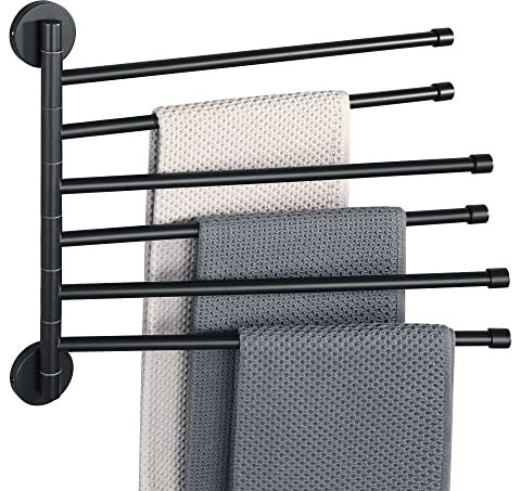 Alise Swivel Towel Rack,Folding 6 Arms Hand Towel Bars Towel Hanger for Bathroom,Wall Mount Drying Racks for Laundry,SUS304 Stainless Steel Swing Out Towel Holder Storage Space Saving,Matte Black