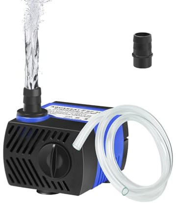 AQUANEAT Small Fountain Pump, 80 GPH Mini Submersible Water Pump with 3.3 ft Tubing, for Aquarium Fish Tank, Pet Water Fountain, Hydroponics, Pond Waterfall Filter Pump