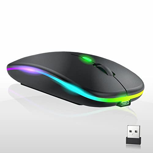 CaliKas - Kabellose Maus, ergonomisch, leise, LED Wiederaufladbare Funkmaus Laptop Wireless Mouse, 2.4G USB Mäuse mit USB-Empfänger Kompatibilität mit Computer/PC/Mac (Schwarz)