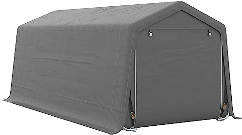 Outsunny 10' x 20' Carport Portable Garage, Heavy Duty Storage Tent, Patio Storage Shelter w/Anti-UV PE Cover and Double Zipper Doors, for Motorcycle Bike Garden Tools, Gray