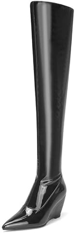 KAGAA patent leather sexy pointed toe zip women over-knee boots,wedges heel high heel with 7 cm handmade warm over-the-knee boots for women t21-39s